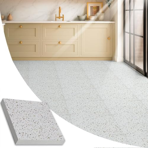 Vinyl Floor Tiles Self Adhesive - 30 Pack / 67.48 ft² (6.27 m²) Large Vinyl Flooring Peel And Stick Floor Tile - 18x18 inch (45.7x45.7cm) - For Kitchen, Living Room and Bathroom - Light Grey Terrazzo