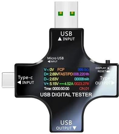 Tester USB DC Tipo-C PD Voltmetro digitale Amperometro Tensione Corrente Monitor Rilevatore Power Bank Caricabatterie Misuratore di capacità 8.0A(With Bluetooth)