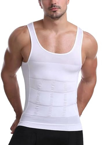 Mens Compression Vest Slimming Sleeveless Body Shaper Undershirt Seamless Shapewear Tank Tops (UK, Alpha, XL, Regular, Regular, White)
