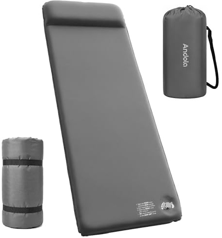 Andola Self-Inflating Sleeping Pad for Camping, 3 Ultra-Thick Outdoor Camping Mat with Pillow & 9.5 R-Value, Insulated All-Season Foam Camping Mattress for Camping Travel Tent Car