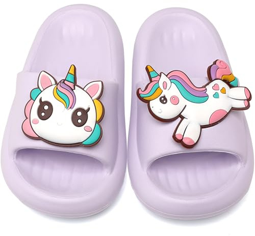 Vunavueya Ragazze Pantofole da Spiaggia Antiscivolo Ragazzi Pantofole Mare Piscina Bambini Estive Eva Sandali a Punta Aperta Viola Unicorno 26/27 EU_180