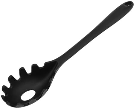 Qury 28.5cm Hanging Spaghetti Spoon Black Plastic Pasta Spoon for Non-Stick Cookware 1PC