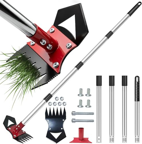 Arrache Mauvaise Herbe, 156 cm - Outil pour Desherber, Désherbeur Manuel, Râteau Désherbeur Et Houe de Jardin 2-en-1 : Un Outil de Jardinage pour Un Désherbage Efficace