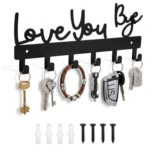 Solvio Key Holder for Wall, Stylish Black Key Hangers for Wall with 6 Heavy Duty Hooks, Decorative Metal Key Rack for Front Door, Mudroom & Home Decor, Easy Install Drill