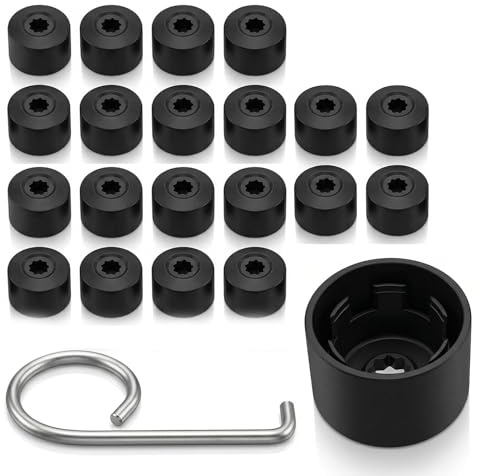 QAWSAF 20 Stück Radschraubenkappen 17mm,Radmutterkappen 17mm,Radschraubenkappen,Schraubenabdeckung Auto Radkappen,Diebstahlschutz Schraubenkappen,Universal,Mit Entfernungswerkzeug,Schwarz