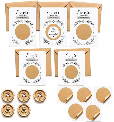 lepetimo 5 Carte à Gratter Personnalisable pour Annonce Surprise – Message Personnalisé à Révéler – Carte à Gratter pour Annonce Grossesse, Parrain, Marraine et Famille – Idée Cadeau Originale