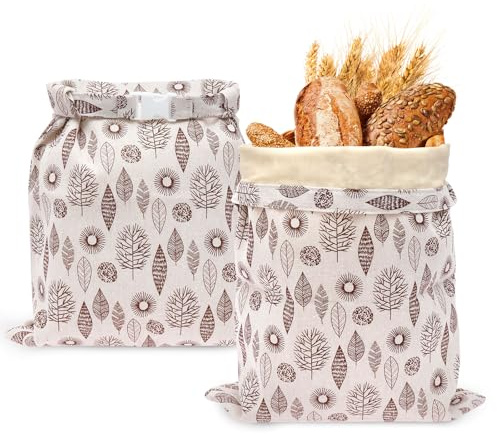 Eyoulife Bivax, brödpåse, linne, uppsättning om 2, återanvändbara bivaxpåsar för bröd, storlek 43 x 34 cm med klickstängning för brödförvaring, surdeg, frukt, grönsaker