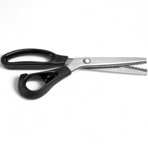 AKORD Professional Dressmaking Pinking Shears Scissors, Stainless Steel (Black)