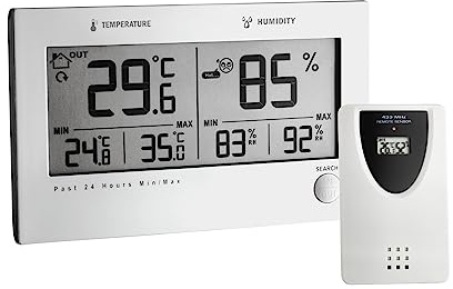 TFA Dostmann Twin Plus Funk-Thermo-Hygrometer mit Komforticons, 30.3049, Luftfeuchtigkeit und Temperatur innen und außen messen, Frostsymbol, Alarm, digital, inkl Aueßensensor, silber