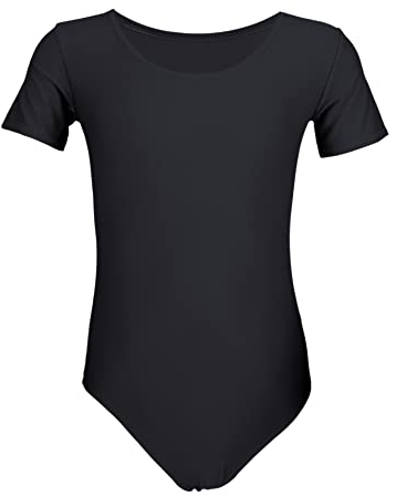 Aquarti Mädchen Kurzarm Ballettanzug Einfarbig, Farbe: Schwarz, Größe: 122