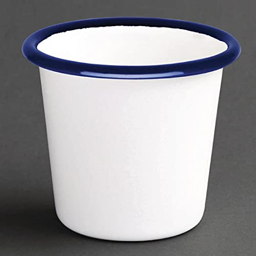 Olympia Enamel Sauce Cups 114ml, White with Blue Rim, Pack of 6, 115Ml | White/Blue, Hardwearing