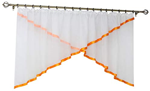 Joyswahl Voile Scheibengardinen Kuvertstore Gardinen mit Kräuselband »Flora« Kurzstore mit farbigen Satinband Vorhänge BxH 300x120cm Orange 1er Pack