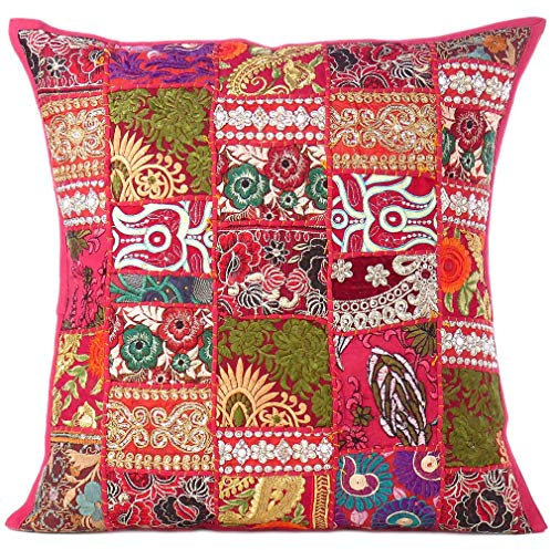 Eyes of India - de Colores Patchwork Almohada Decorativa Sofá Funda de Cojín Sofá Manta Indio Bohemia de Colores Bohemio Cubierta - Burdeos, 24 X 24 in. (60 X 60 cm)