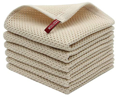Mia'sDream Natural Cotton Dish Cloths Dish Rags, Waffle Weave Kitchen Dish Towels, Soft Dish Cloths for Washing Dishes, Absorbent Kitchen Hand Towel Washcloths, 12inchx12inch 6 Pack (Beige)