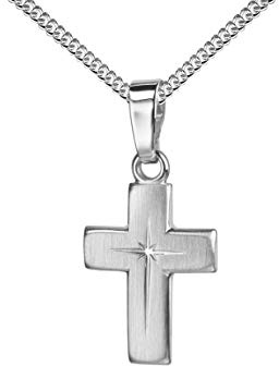 JEVELION Kreuz-Anhänger Silberkreuz für Damen, Herren und Kinder mattiertes Kreuz mit strahlenförmiger Kreuz-Gravur als Kettenanhänger + Schmuck-Etui