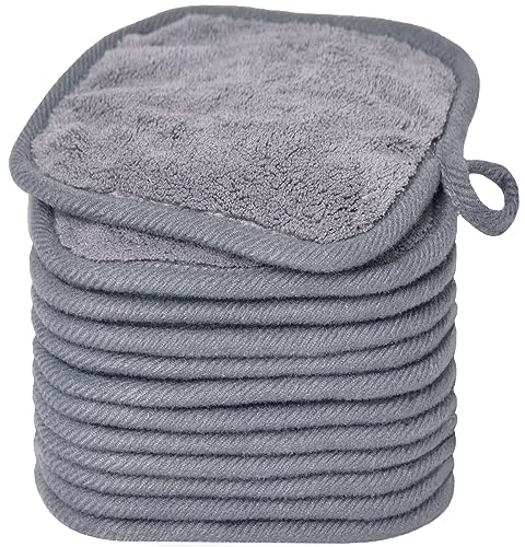 BloomSesame Makeup Remover Cloths for Face, Eye, Lips - Reusable Makeup Remover Pads Soft Microfiber Facial Cleansing Cloths 5 x 5 inch 12 Pack (Gray)