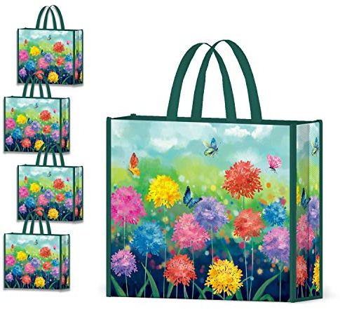 NymphFable 4-Pack TygpåSe åTeranväNdbar FjäRilar Blommor ShoppingpåSar TväTtbara HopfäLlbara Matkassar 50lbs