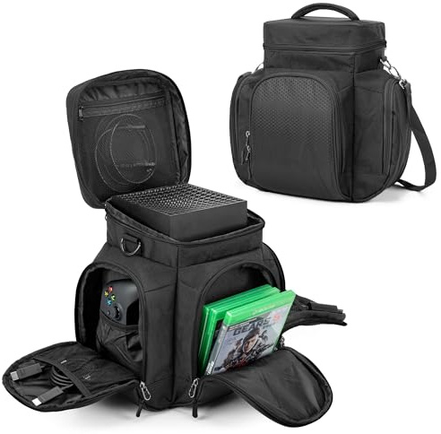 Trunab Console Carrying Case – Compatible with Xbox Series X, Green | Travel Bag with Multiple Pockets for Controllers, Cables, HDD & More – Patented Design