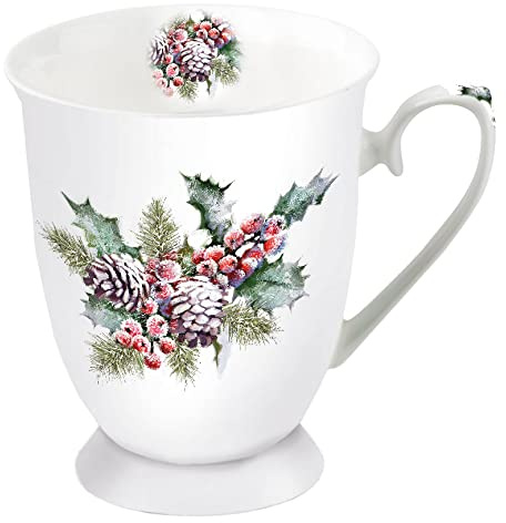 Ambiente Porzellan Becher ca. 250ml für Kaffee oder tee Herbst winter weihnachten Christmas Holly And Berries
