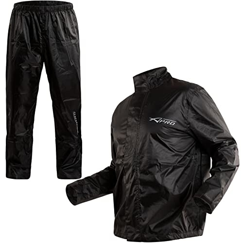 A-Pro Tuta Giacca Impermeabile Antipioggia Moto Pantaloni Antiacqua Scooter Nero 3XL