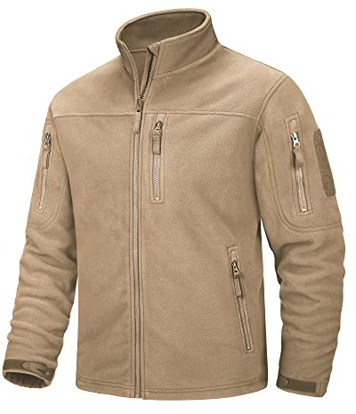 MAGCOMSEN Fliesjacke Herren Winter Funktionsjacke Multi Taschen Taktische Outdoorjacke Herren Gefüttert Freizeitjacke Verschleißfest Airsoft Paintball Jagdjcke Khaki L