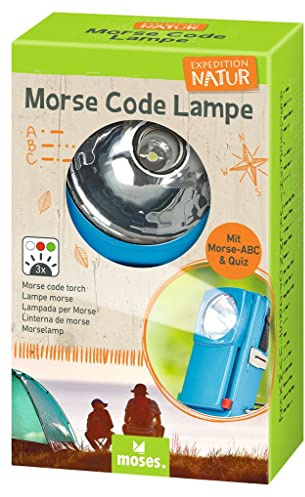 moses. Morse Expedition Natur Code lampa, barnficklampa med Morse-ABC & Quiz, utomhu med 3 färglägen, perfekt för utflykter, vandring, fiske, camping och i nödsituationer, 9840, blå