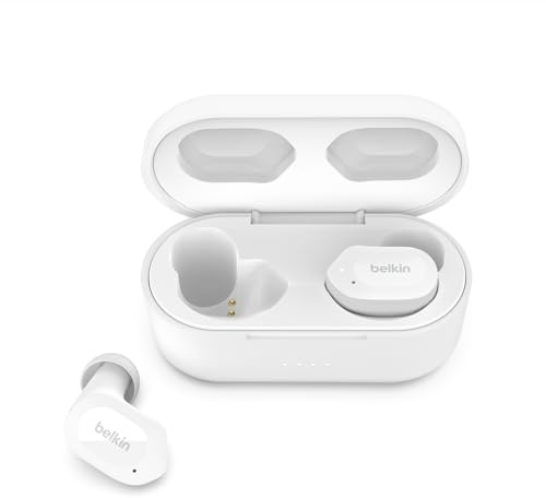 Belkin SOUNDFORM Play True Wireless In-Ear-Kopfhörer, 3 EQ-Voreinstellungen, schweiß-, spritzwasserfest, Schutzart IPX5, 38 Std. Betrieb für iPhone, Galaxy, Pixel usw.-Weiß, One Size, AUC005