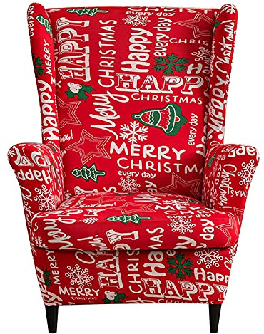 DZYP Ohrensessel Husse Bezug, 2 Teilige Stretch Sessel-Überwürfe Jacquard Sesselbezug Schonbezüge Überzug Sesselhusse Sofabezug Stuhlbezug Mit Armlehne Möbelschutz (Weihnachten)