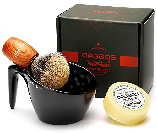 Anbbas Badger Hair Shaving Brush with 100g Shaving Soap Refill and Upgrade Lathering Way-POP Mug A5 Melamine,Foaming Set for Men Wet Shave,Women Girls Hair Removal