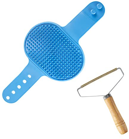 GWAWG 2Pcs Pet Hair Remover Carpet Scraper with Wooden Handle Carpet Brush for Mat Couch Pet Bed and a Pet Grooming Brush