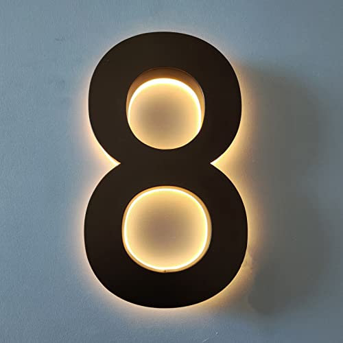 Numeri Civici, Acciaio E Acrilico, Qualità Superiore, Numeri Civici Retroilluminati Illuminati A LED, Numeri Civici Illuminati, Numero Indirizzo Moderno, Nero, Luce Calda,8 Pollici,8