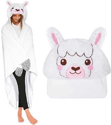 Shoppawhile Alpaka Decke mit Ärmeln und Kapuze Kuscheldecke Alpaka Geschenke für Frauen Lama Geschenk Tragbare Decke Kuscheldecke Flauschig Sofadecke 150 * 130cm