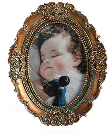 Vinlife, Mini-Bilderrahmen, 6,4 x 8,9 cm, kleine Vintage-Rahmen, oval, für Wand und Tisch, antikes bronzegoldenes Zierdesign, viktorianische Wohnkultur, Galeriewand-Deko mit geprägtem Blumendesign