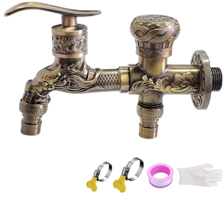 KOPYFANTAP Robinet Exterieur Jardin Dragon, Vintage Robinets Mural à 2 Sorties, Robinetterie Antique Vadrouille Machine à Laver