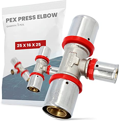 T-Stück PEX Pressfitting 25 x 16 x 25 mm mit Dichtungsringe Oring für Aluverbundrohr Mehrschichtverbundrohr Verbundrohr Heizung Sanitärsysteme Trinkwasserinstallation | Dichtheit 10 Bar