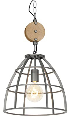 Qazqa Industrie Pendelleuchte, Pendellampe - Arthur - Dunkelgrau, Rund, Holz, 34cm, Ideal als Wohnzimmerlampe