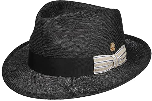 Mayser Pablito Sisal Strohhut Zechbauer Sonnenhut Sommerhut Bogarthut Fedora Herren - Made in The EU mit Ripsband Frühling-Sommer - 55 cm schwarz