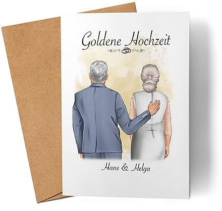 Kiddle-Design Karte Goldene Hochzeit Goldhochzeit Glückwunschkarte Personalisiert Bild Hochzeitstag Jubiläum 50 Jahre Ehe