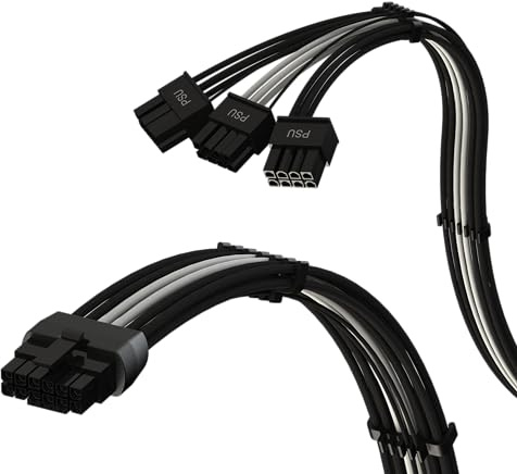 LINKUP - AVA PCIE 5.0 Câble Moulé & Soudé 16 broches (12+4) vers 3x8 broches| 16AWG Gainé |Compatible avec carte graphique RTX50 RTX40 RTX30 FE |Conçu pour les alimentations Corsair/ThermalTake| 70 cm
