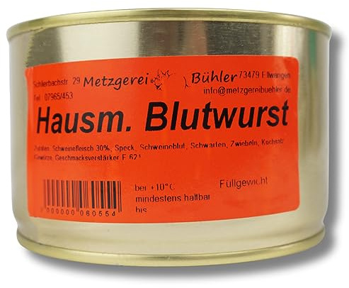 Hausmacher Blutwurst Dosenwurst 120g-400g Wurstkonserve würzige Wurst in der Dose perfekt als Notvorrat oder fürs Camping Blutwurst Wurstaufschnitt Metzgerei Bühler (400g)
