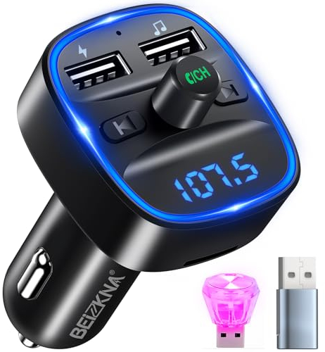 Trasmettitore FM Bluetooth 5.3 per Auto Radio, Adattatore Bluetooth Auto con 2 Porte USB, Kit Vivavoce MP3 Audio Lettore Caricabatterie Auto Supporto BT, Scheda TF, Disco USB