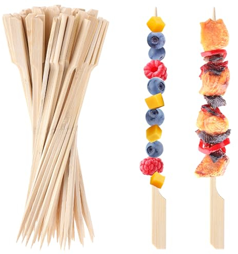 20cm Bamboo Skewers, 100 PCS Bamboo Sticks for Cocktail Appetizer Toothpicks Kabab Skewers Picks Paddle Wooden Skewers for Cocktail, Fruit, Grilling, Drink, BBQ, Fondue(8 Inch)