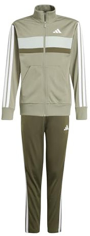 adidas Unisex - Bambini SEASONAL ESSENTIALS TIBERIO 3 STRIPES TRICOT TRACKSUIT, silver pebble/white/wonder silver, 9-10 Years