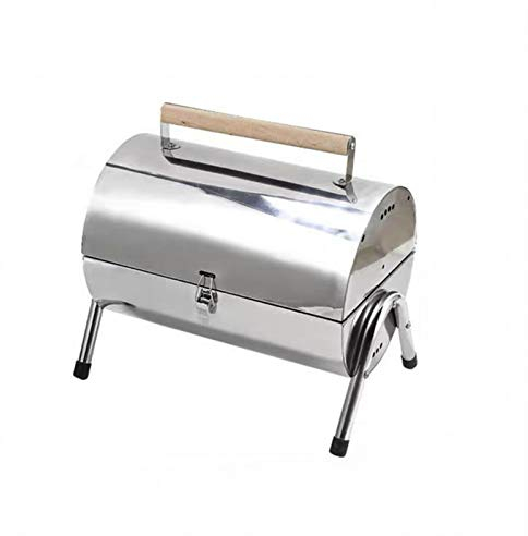 CRBUDY Holzkohlegrill, tragbarer Holzkohlegrill, Mini-Leichter BBQ-Räuchergrill für Grillabende im Freien, Camping, Hinterhof, Garten, Picknick, Strandparty, Edelstahl, Silber, Camping, R