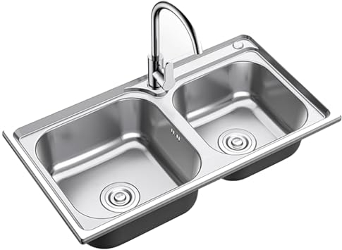 Fregadero Cocina 2 Senos Fregadero Incorporado de Acero Inoxidable con grifo frio y caliente Y escurridor doble fregadero empotrable, para cocina y lavandería