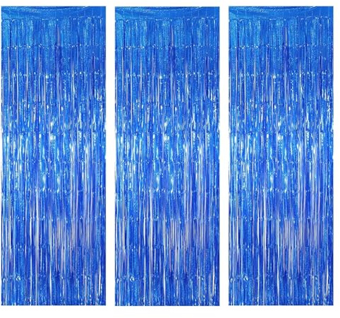 Jisrcha Tende Metalliche Feste, 3 Pezzi 1 * 3M Tenda Compleanno di Scintillio, Tenda Frange per La Festa di Natale della Festa di Compleanno Matrimonio Cerimonia di Laurea Decorazion (Blu)