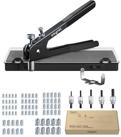 ESYNiC Kit Rivettatrice per Inserti Filettati con 86pz Dadi per Rivetti M3 M4 M5 M6 M8 Pinza Pistola Manuale a Rivetti Professionale per Riparazione Auto Rimorchi Mobili - Nero
