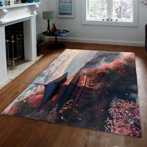 Vintage Orientalischer Design Teppich 120x170cm Natürliche Landschaft Rutschfester Teppich für Esszimmer Rosa Blumen Traditioneller Bodenbelag für Schlafzimmer