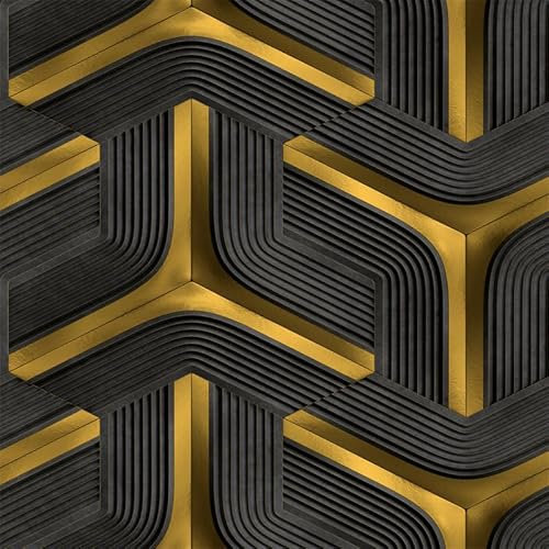 Papier Peint Intissé Or Noir Papier Peint 3D pour La Maison Chambre Adulte Salon Décoration,Papier Peint Mural,Papier Peint Toilette 10,05 M X 0,53 M