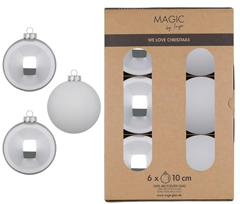Weihnachtskugeln Glas 10cm 6 Stück - matt & glänzend - Große Christbaumkugeln Weihnachtsbaumkugeln für Weihnachten - Christbaumschmuck & Weihnachtsbaumschmuck Silber Hellgrau - Snowy Clouds